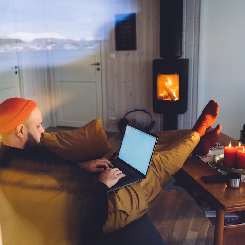 Digital nomad working from ski resort