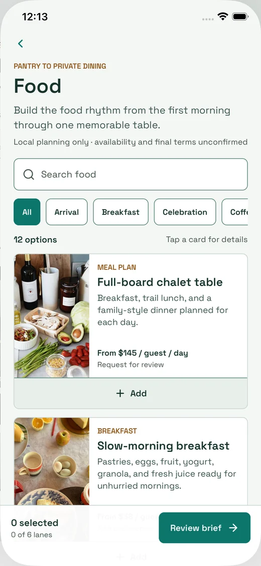 App preview: food preferences
